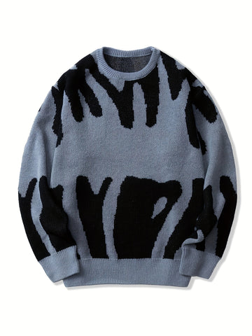 Knit Sweater Herren – K-Pop Style Pulli mit Print & Rundhals
