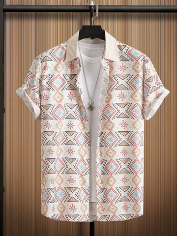 Retro Herrenhemd – Boho Stil Kurzarm für Sommerurlaub
