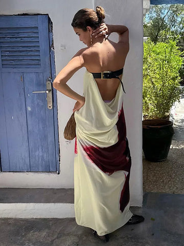 Geblümtes Maxikleid mit Gürtel
