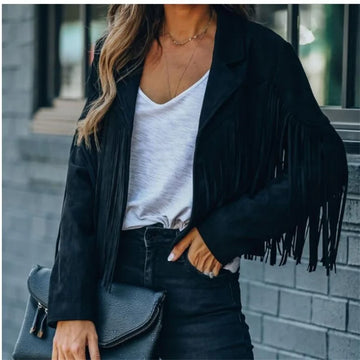 Vintage-Jacke mit Reverskragen & Fransen