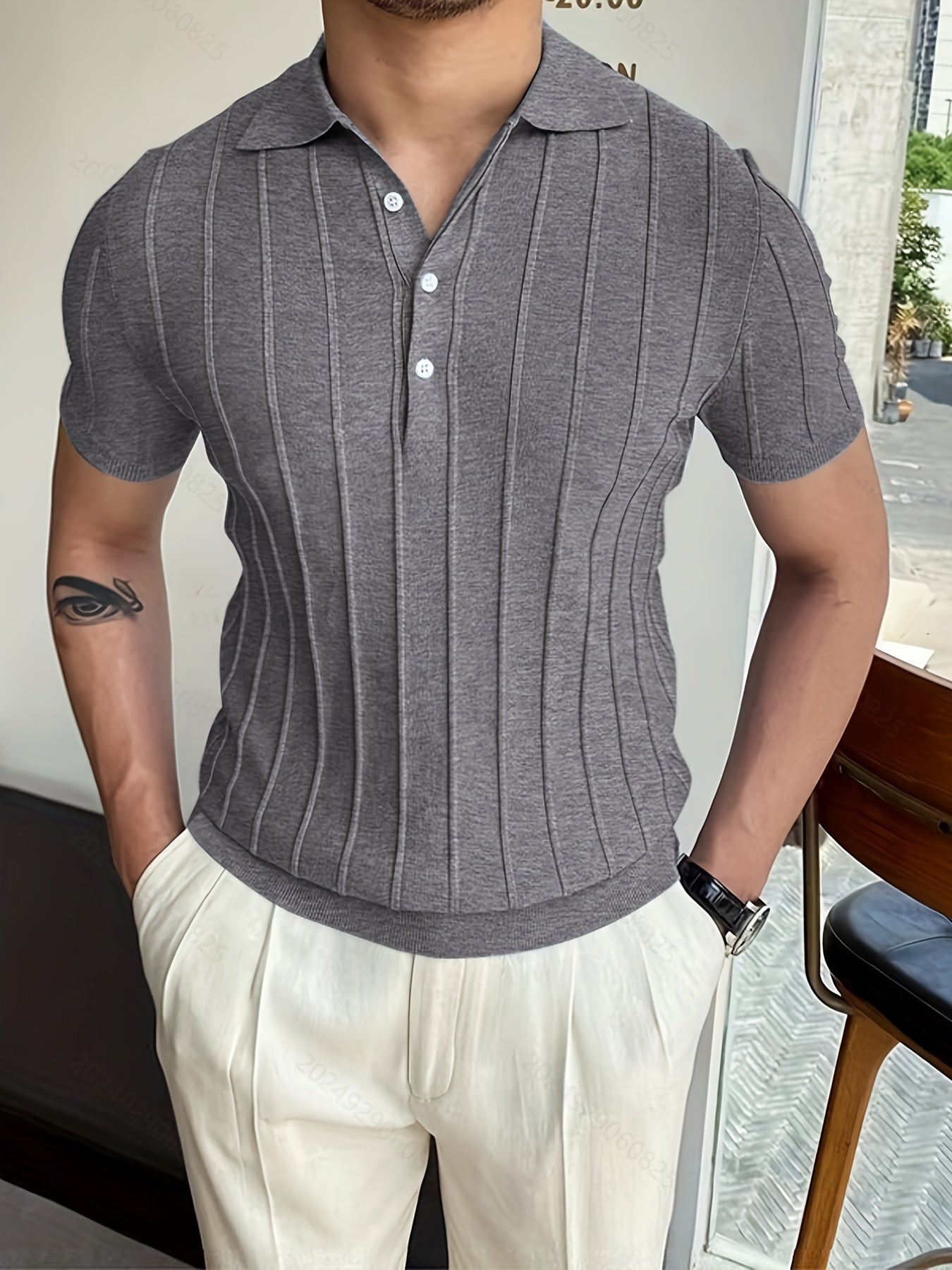Herren V-Ausschnitt Pullover – Sommerlich, Gestreift & Stretch