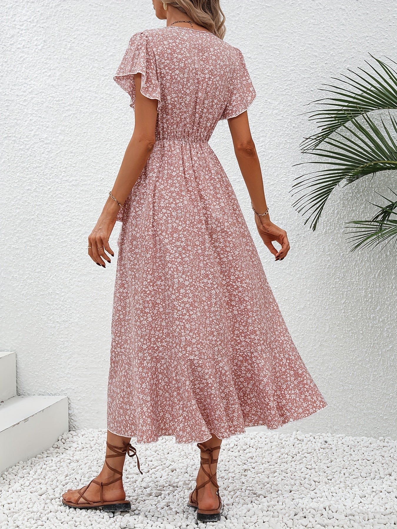 Floral Wickelkleid mit V-Ausschnitt & Rüschen, Sommer-Style