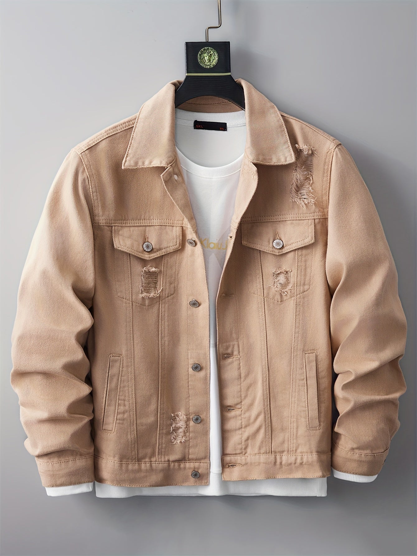 Denim Herrenjacke – Zerrissenes Design mit Taschen & Kragen