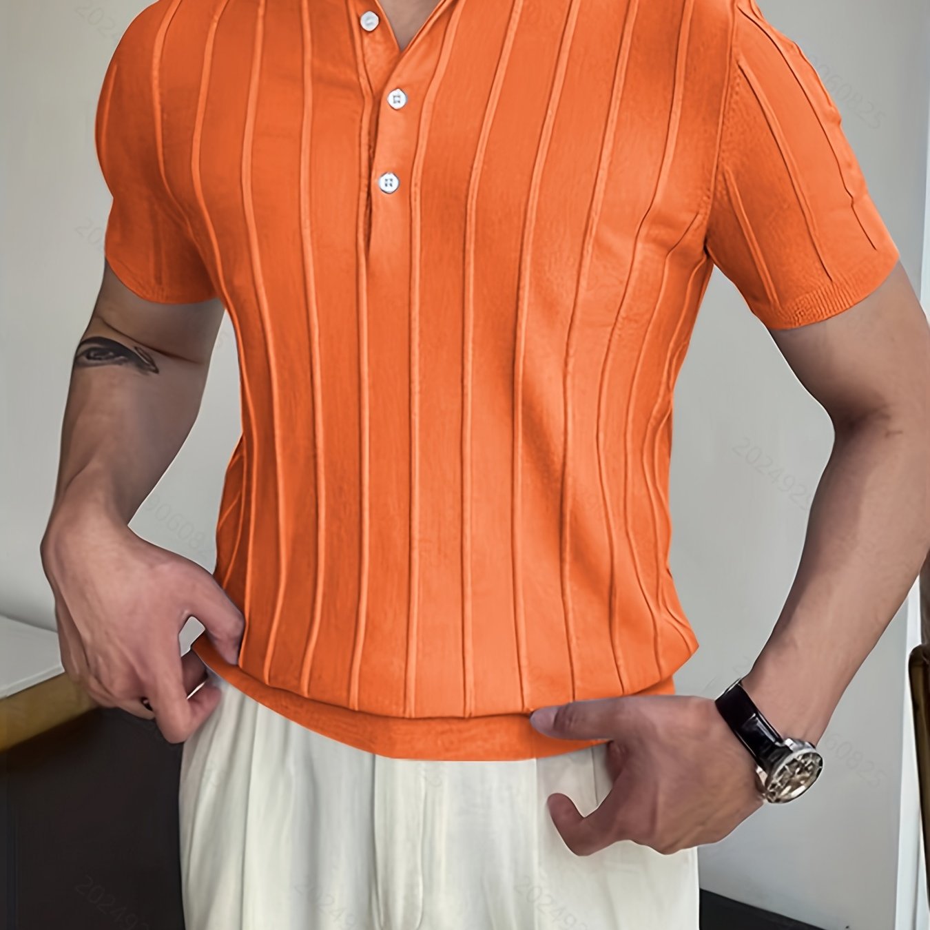 Herren V-Ausschnitt Pullover – Sommerlich, Gestreift & Stretch