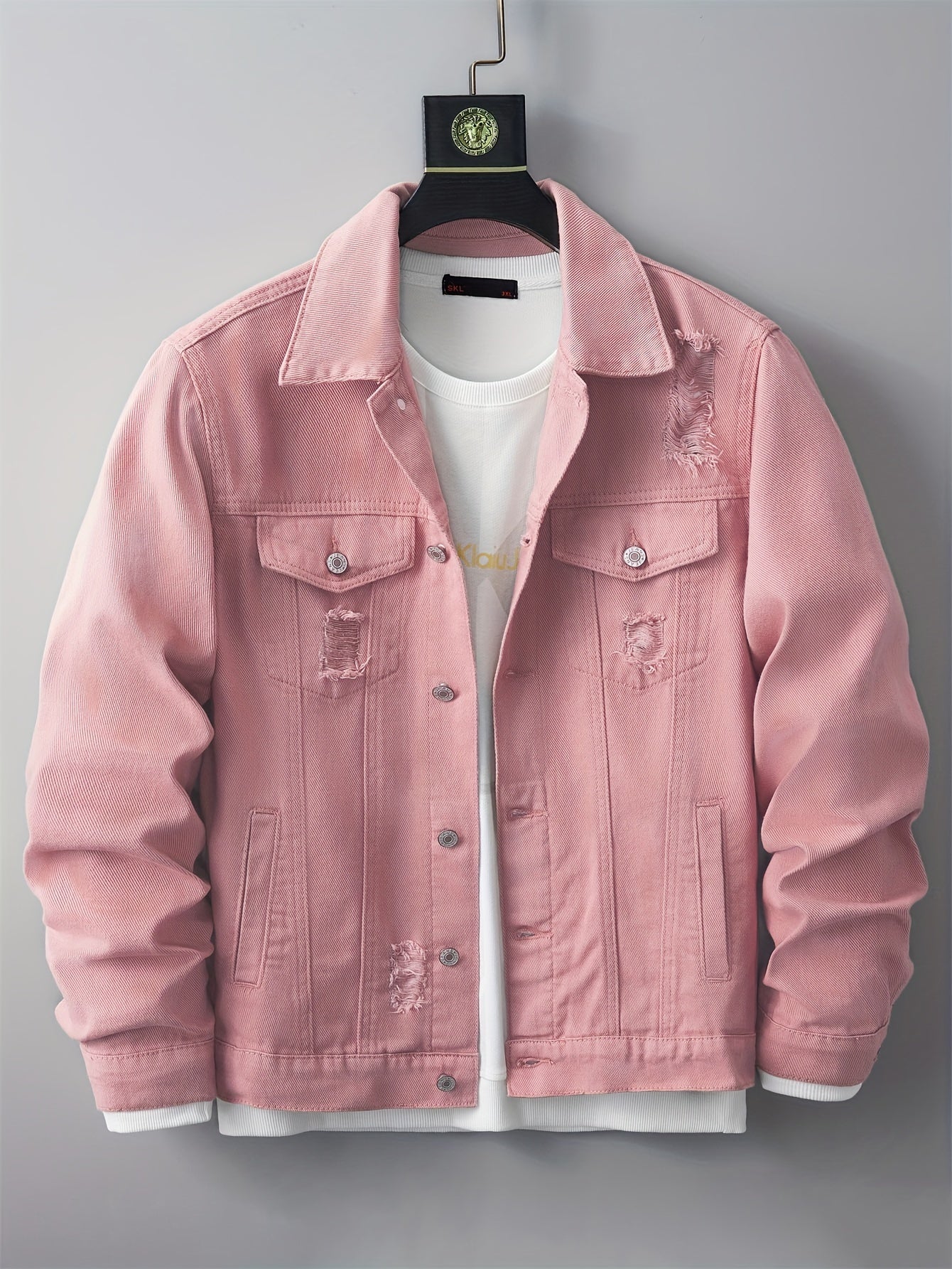 Denim Herrenjacke – Zerrissenes Design mit Taschen & Kragen