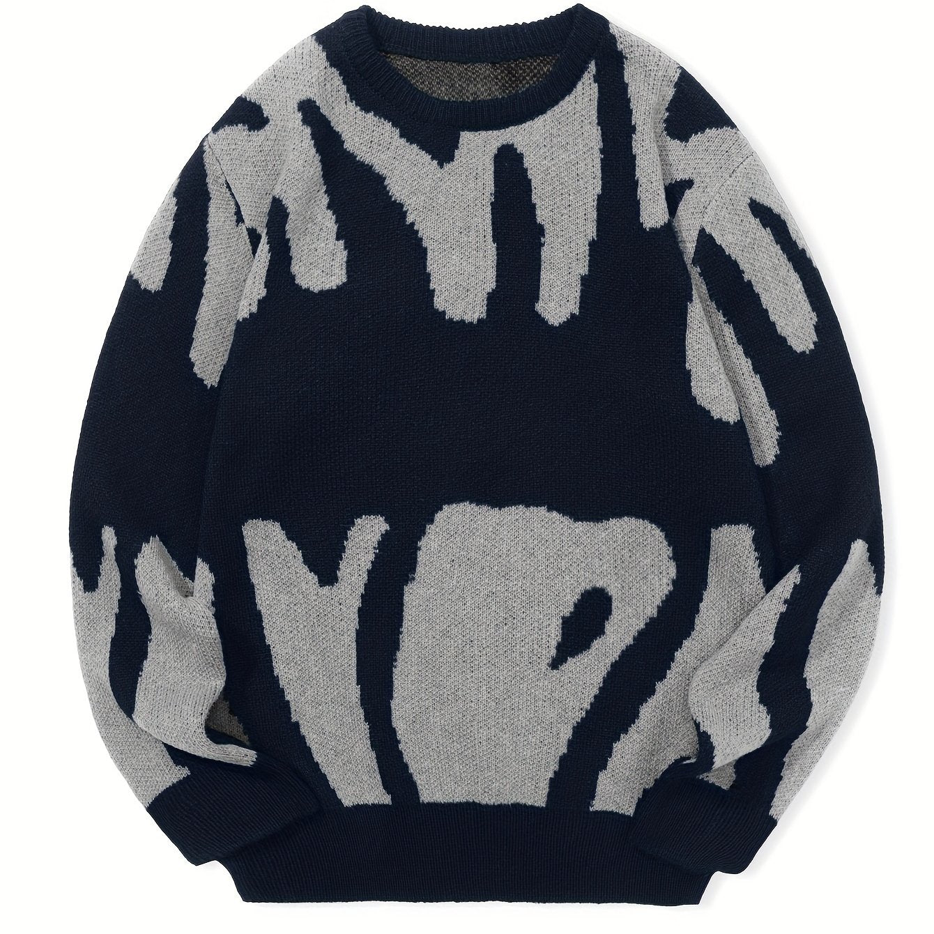 Knit Sweater Herren – K-Pop Style Pulli mit Print & Rundhals