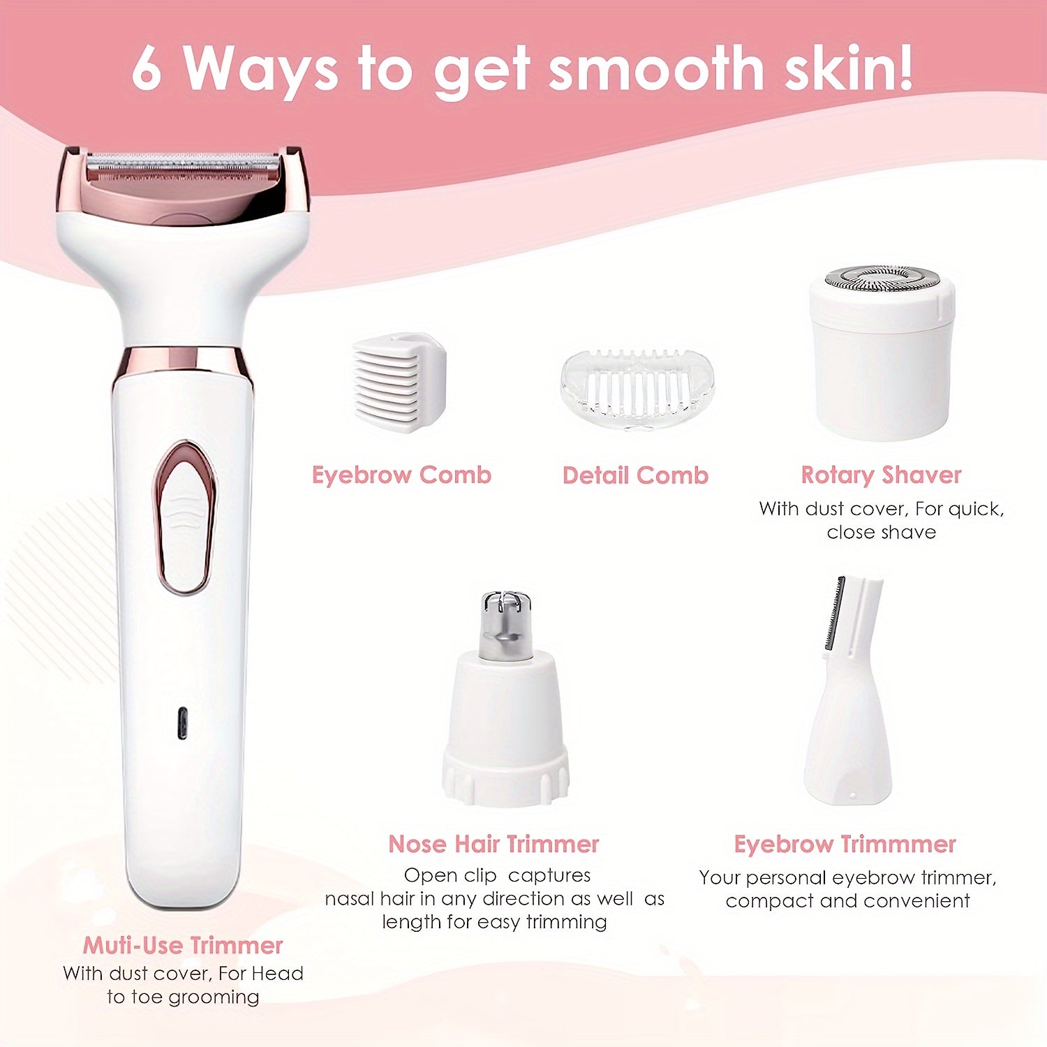 4-in-1 Damenrasierer Set – USB Ladbar & Sanft für Intimbereich, Gesicht & Beine