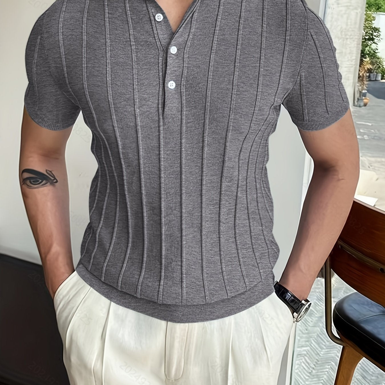 Herren V-Ausschnitt Pullover – Sommerlich, Gestreift & Stretch
