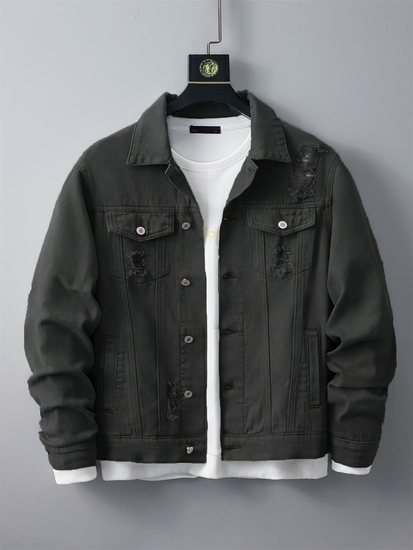 Denim Herrenjacke – Zerrissenes Design mit Taschen & Kragen