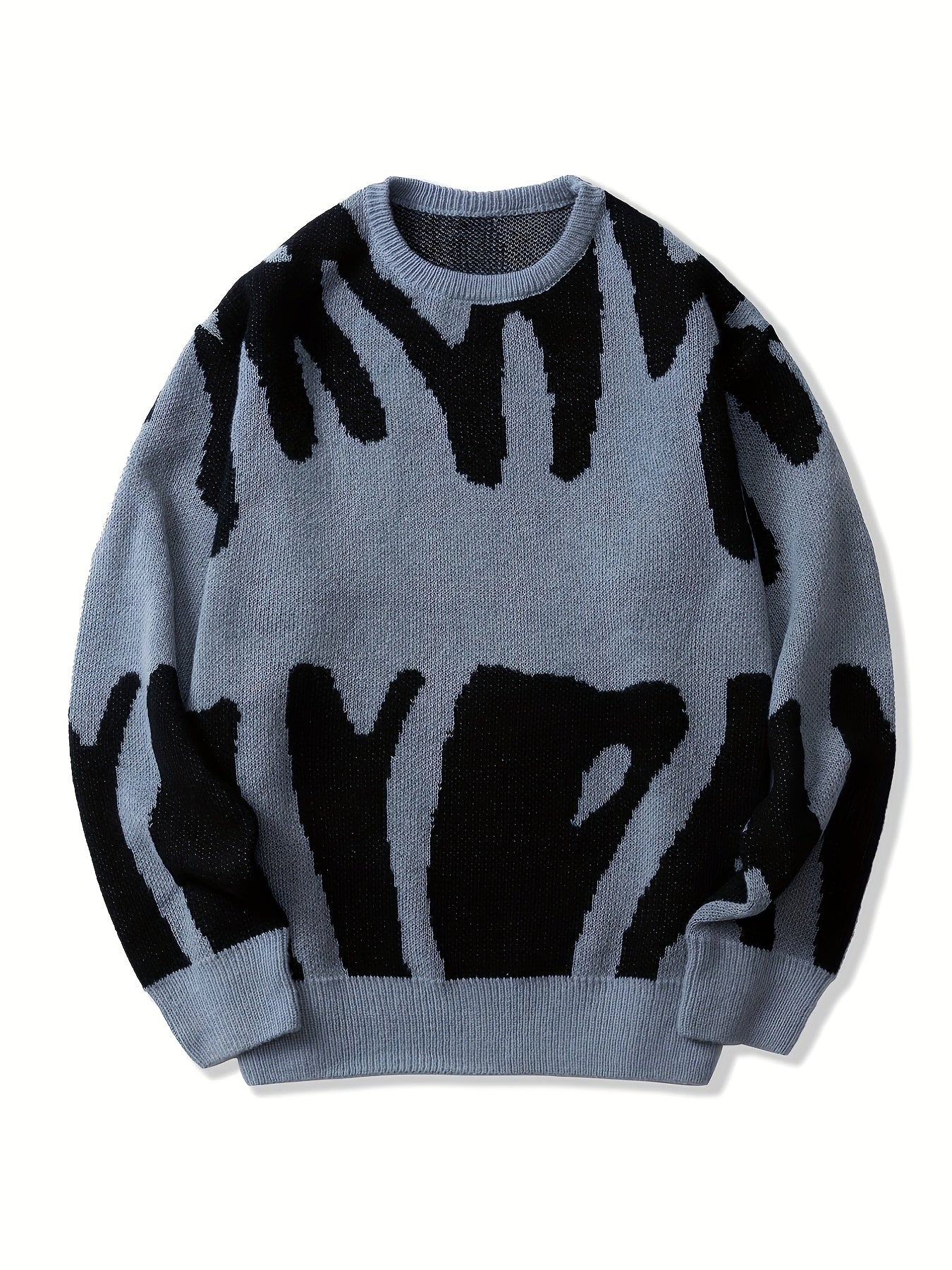 Knit Sweater Herren – K-Pop Style Pulli mit Print & Rundhals