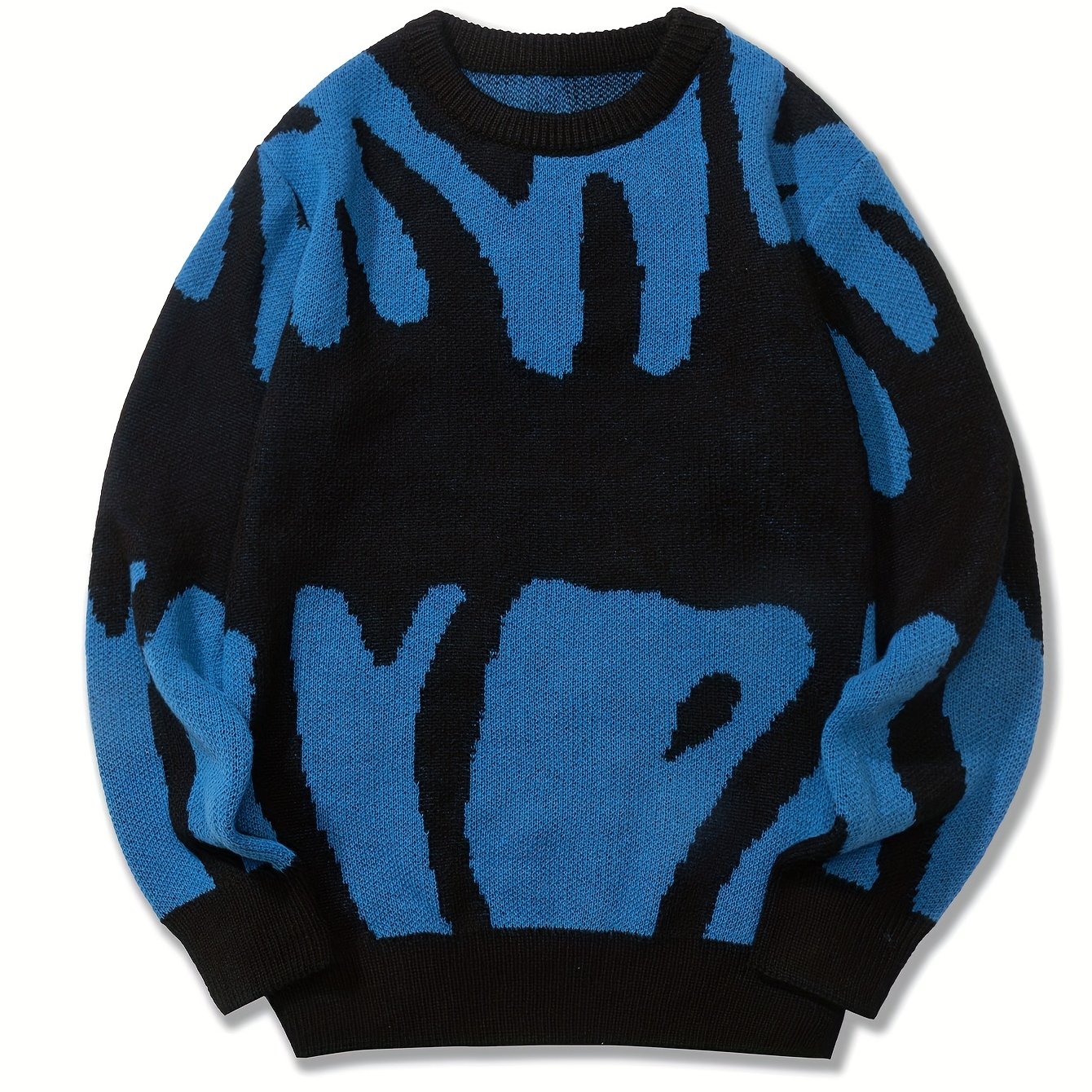 Knit Sweater Herren – K-Pop Style Pulli mit Print & Rundhals