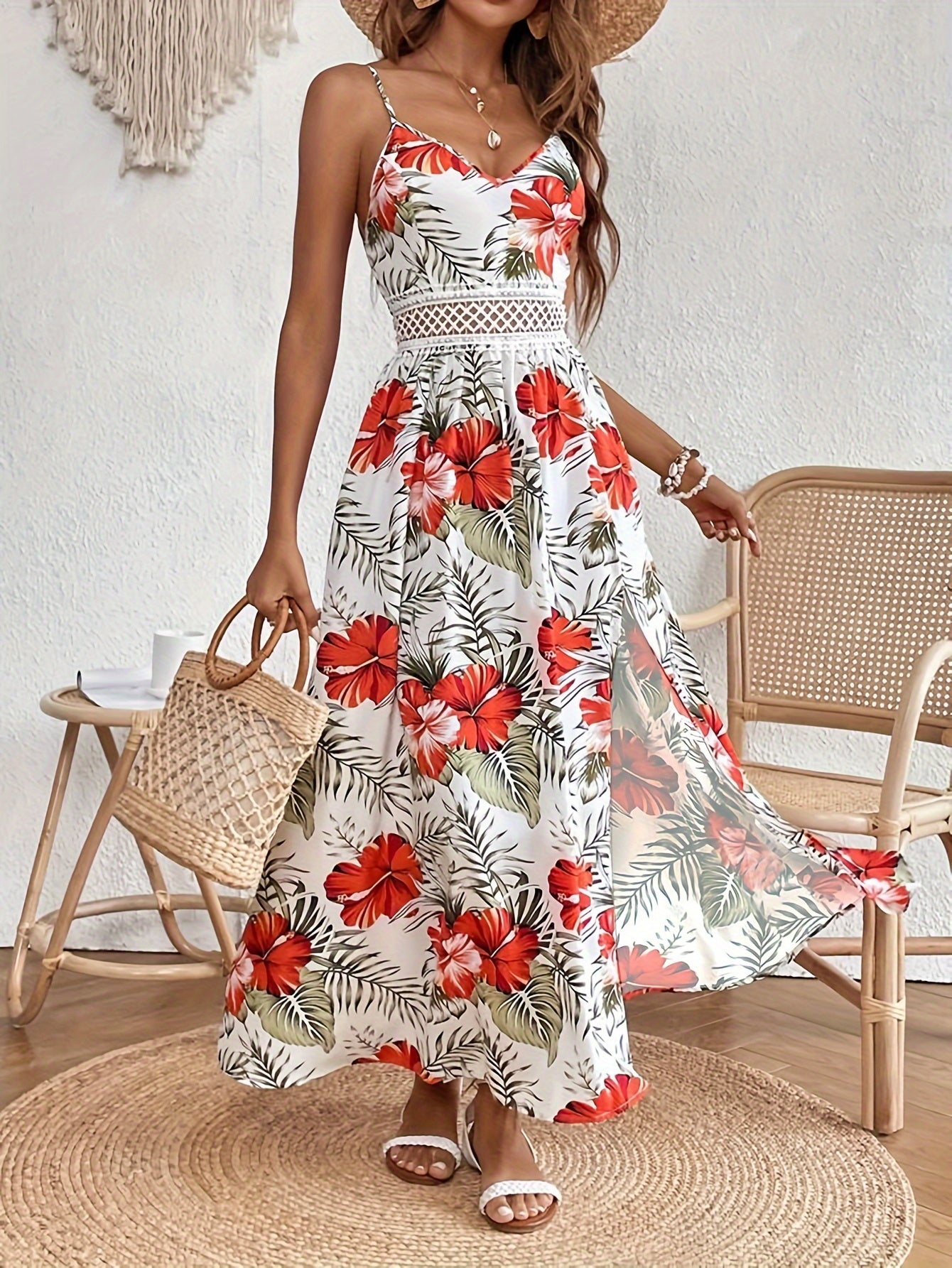 Elegantes ärmelloses Spaghettiträger-Kleid mit Schlitz
