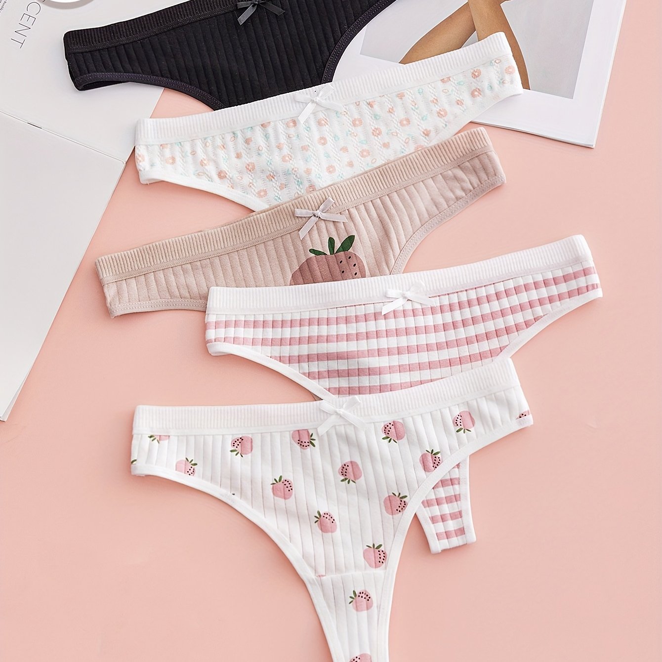 5er Pack Süße Damen-Tangas – Weich, Dehnbar & Mit Erdbeer-Print