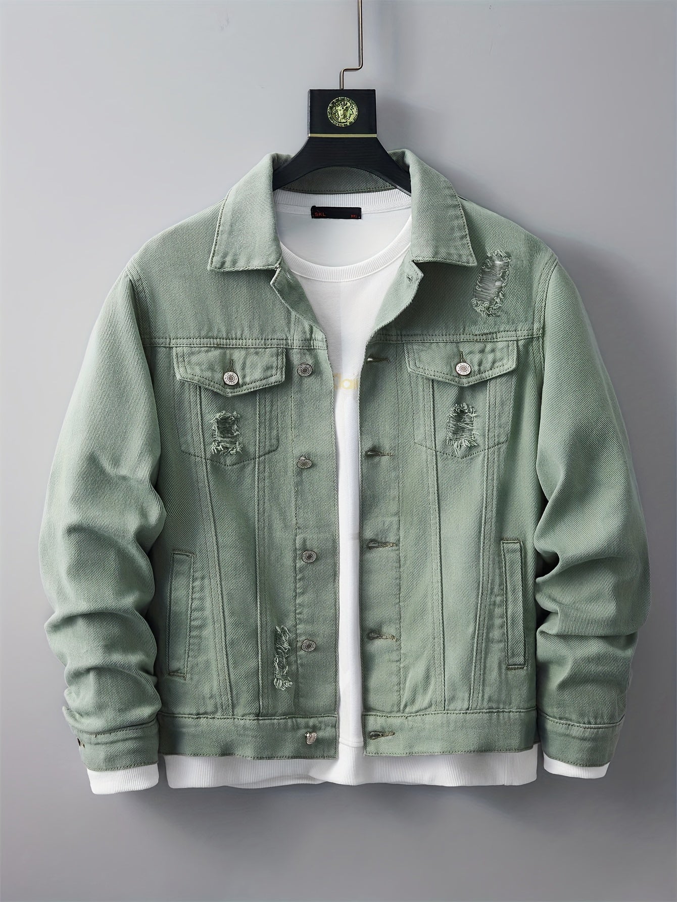 Denim Herrenjacke – Zerrissenes Design mit Taschen & Kragen