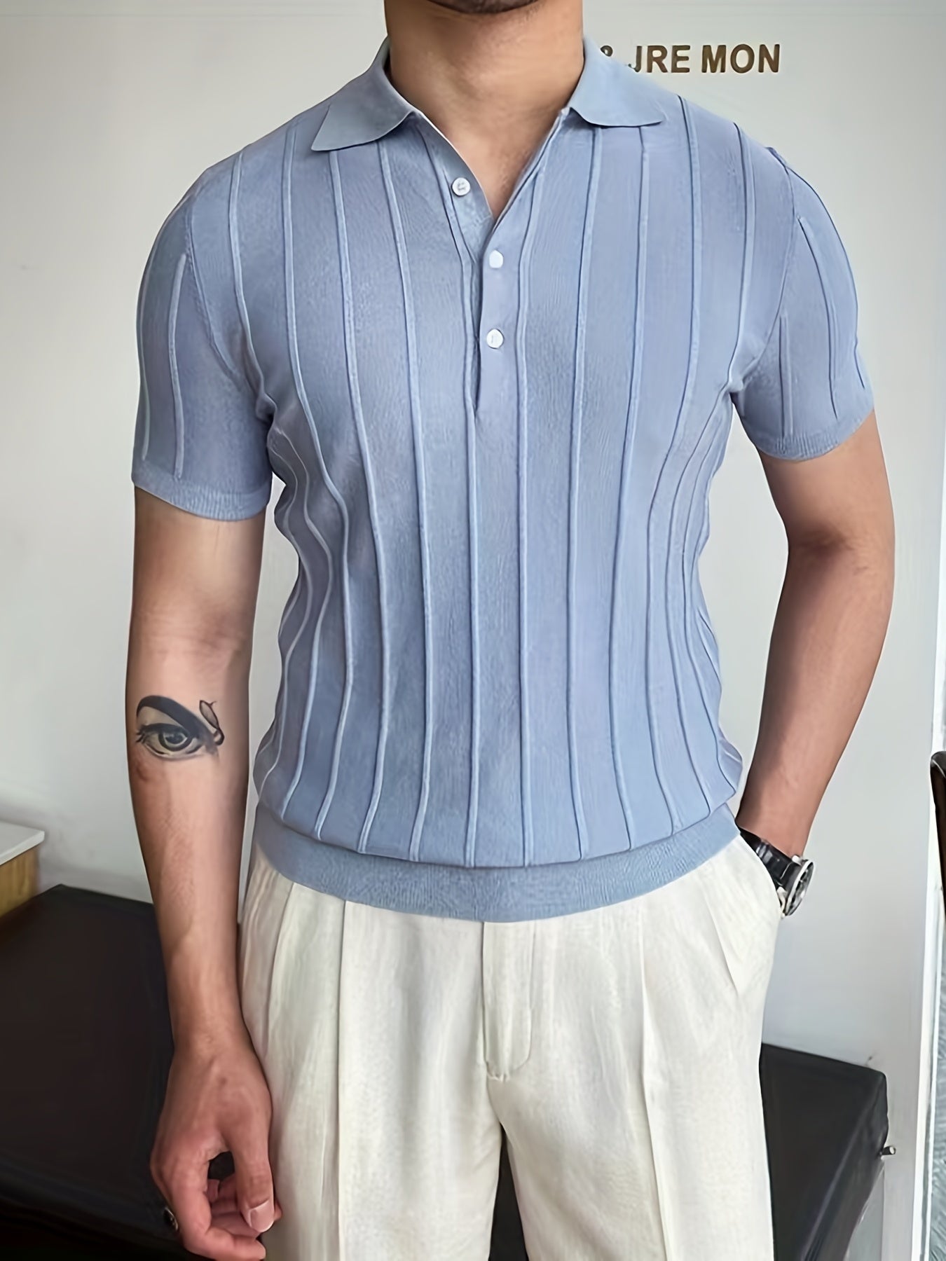 Herren V-Ausschnitt Pullover – Sommerlich, Gestreift & Stretch