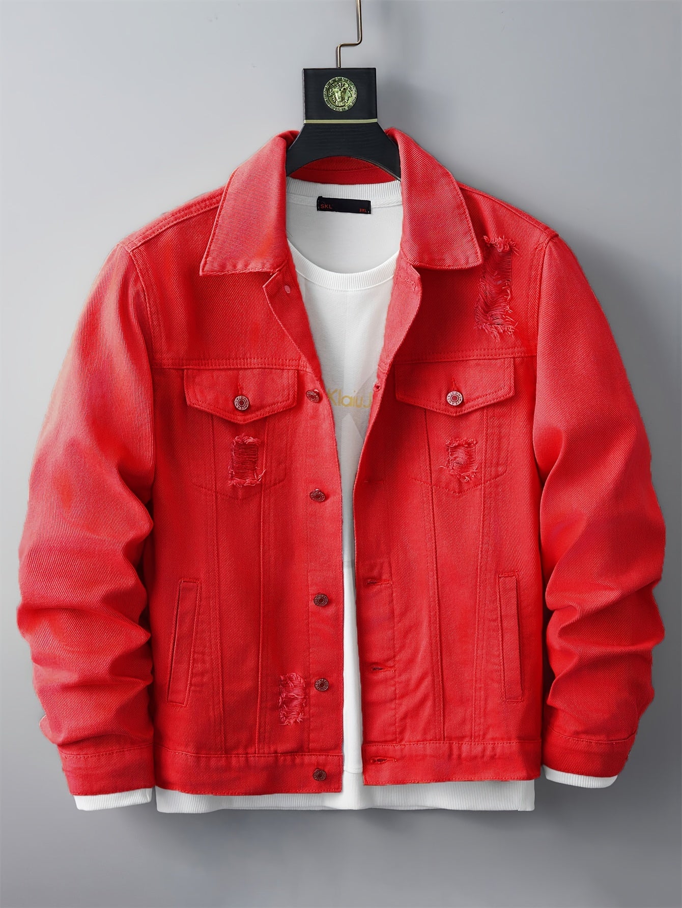 Denim Herrenjacke – Zerrissenes Design mit Taschen & Kragen