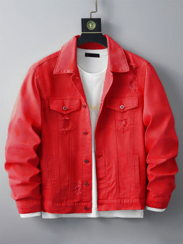 Denim Herrenjacke – Zerrissenes Design mit Taschen & Kragen