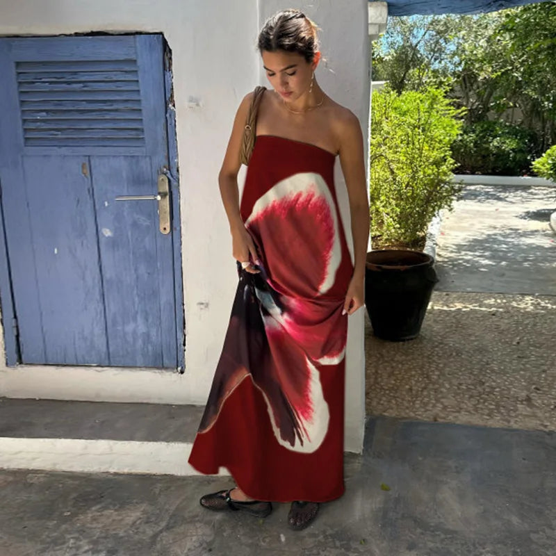 Geblümtes Maxikleid mit Gürtel
