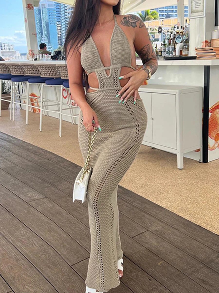 Haltered Knitted Bodycon Long Dress