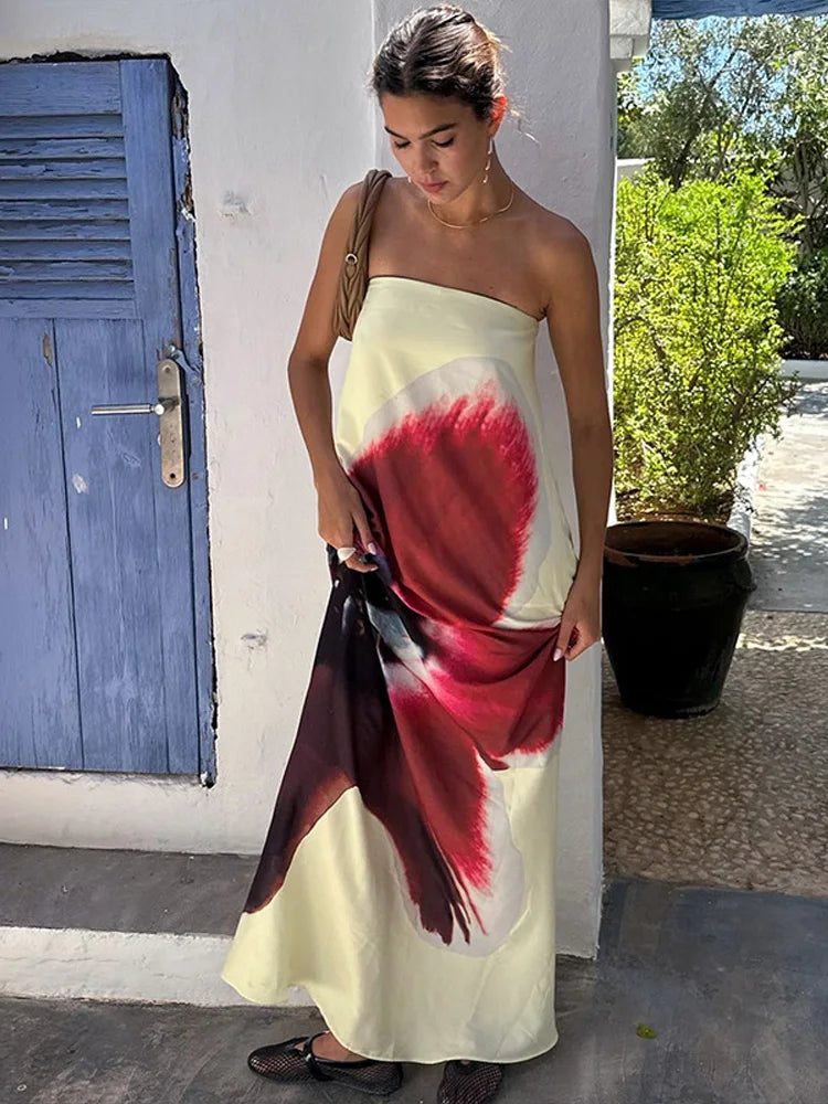 Geblümtes Maxikleid mit Gürtel
