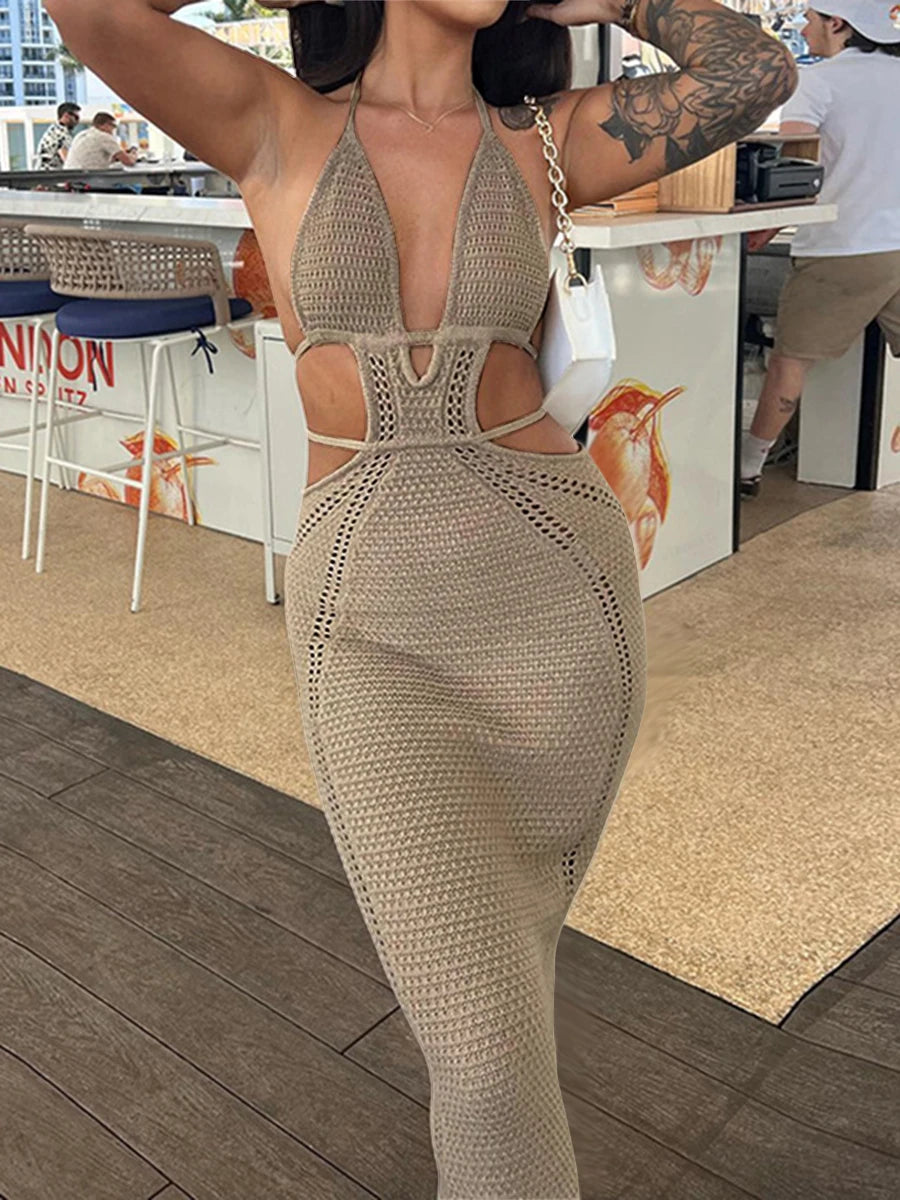 Haltered Knitted Bodycon Long Dress