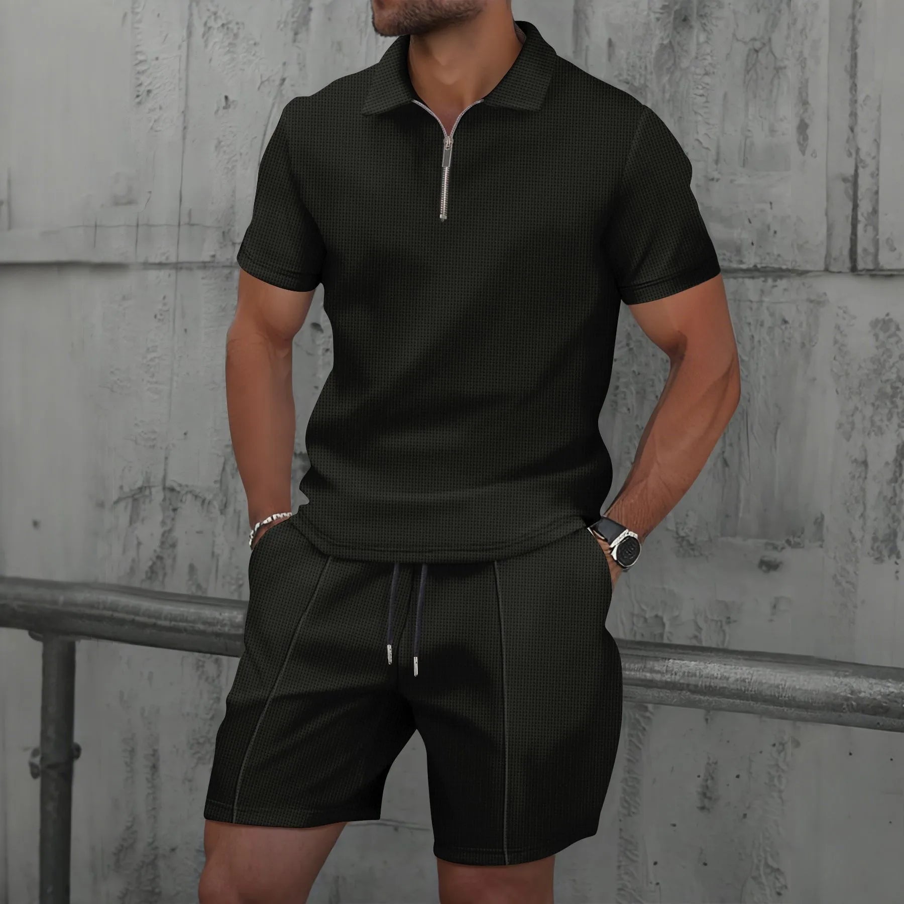 Sommer-Set mit Reißverschluss-Polo & Shorts