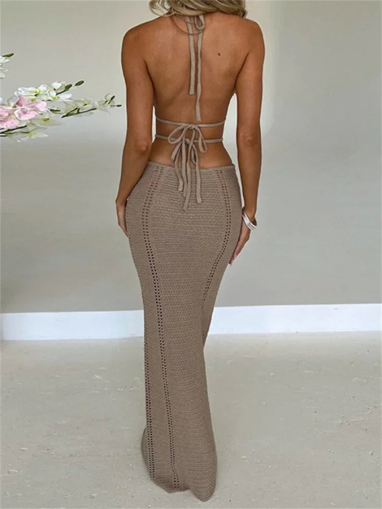 Haltered Knitted Bodycon Long Dress