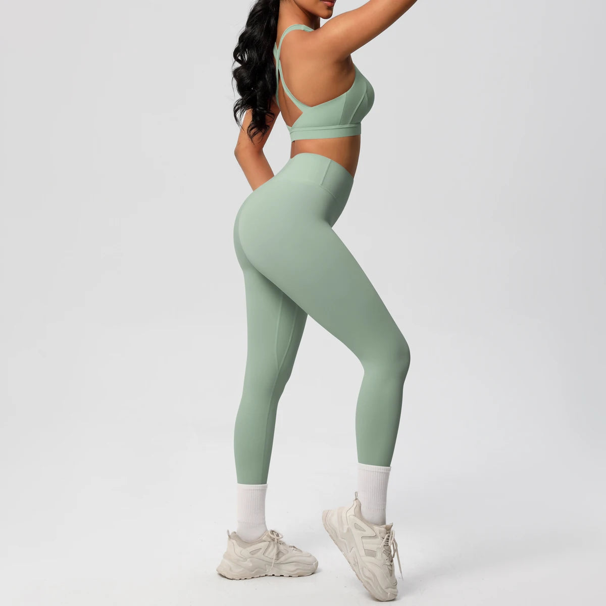 2er-Set Damen Patchwork Yoga-Set – Top & Leggings