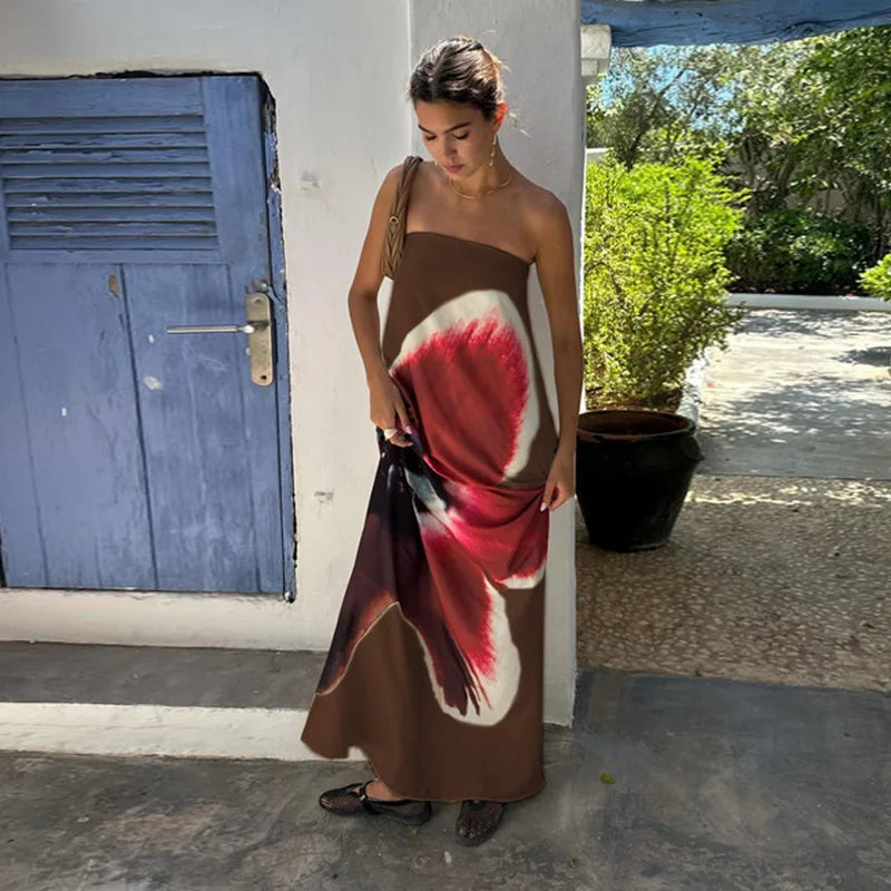 Geblümtes Maxikleid mit Gürtel