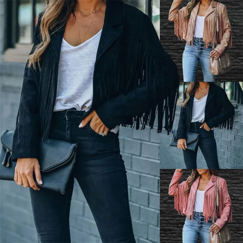 Vintage-Jacke mit Reverskragen & Fransen