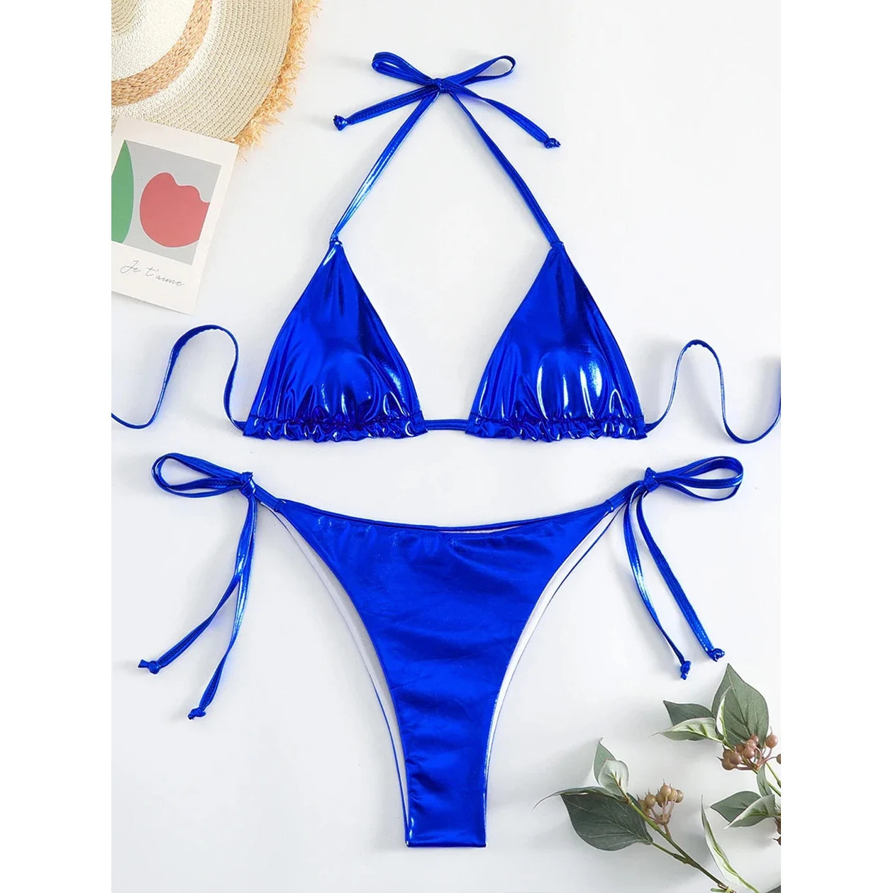 Sexy Metallic-Halter-Bikini-Set