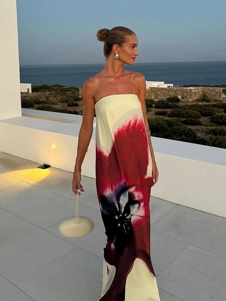 Geblümtes Maxikleid mit Gürtel