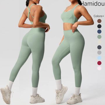 2er-Set Damen Patchwork Yoga-Set – Top & Leggings