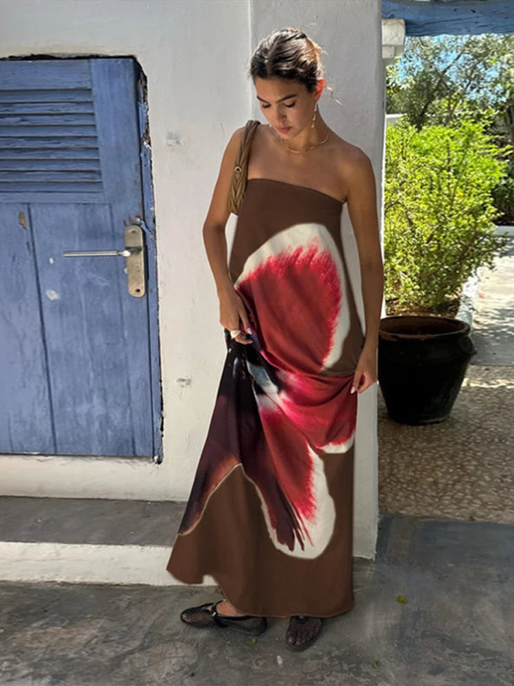 Geblümtes Maxikleid mit Gürtel