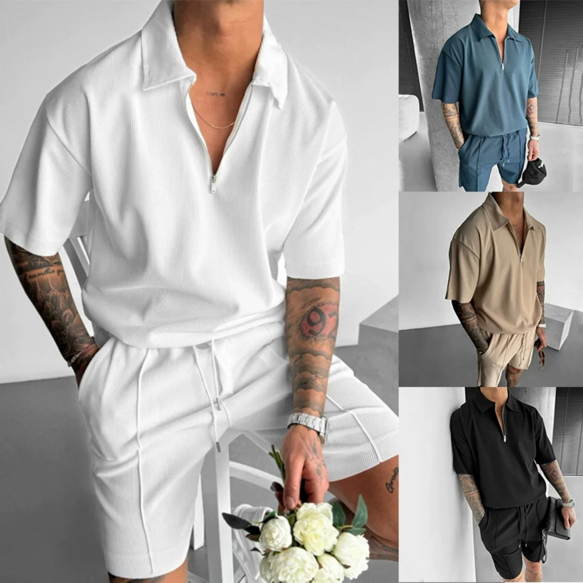 Sommer-Set für Herren: Polo mit Reißverschluss & Shorts