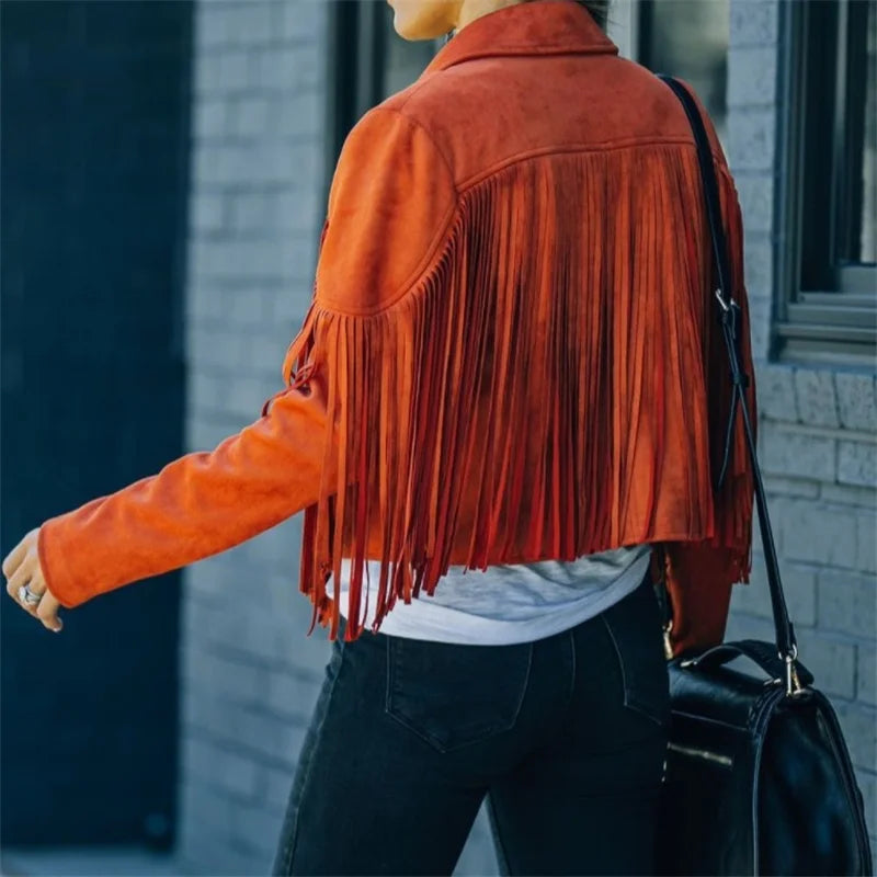 Vintage-Jacke mit Reverskragen & Fransen
