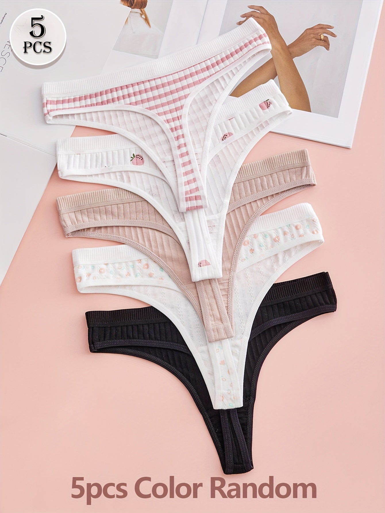 5er Pack Süße Damen-Tangas – Weich, Dehnbar & Mit Erdbeer-Print