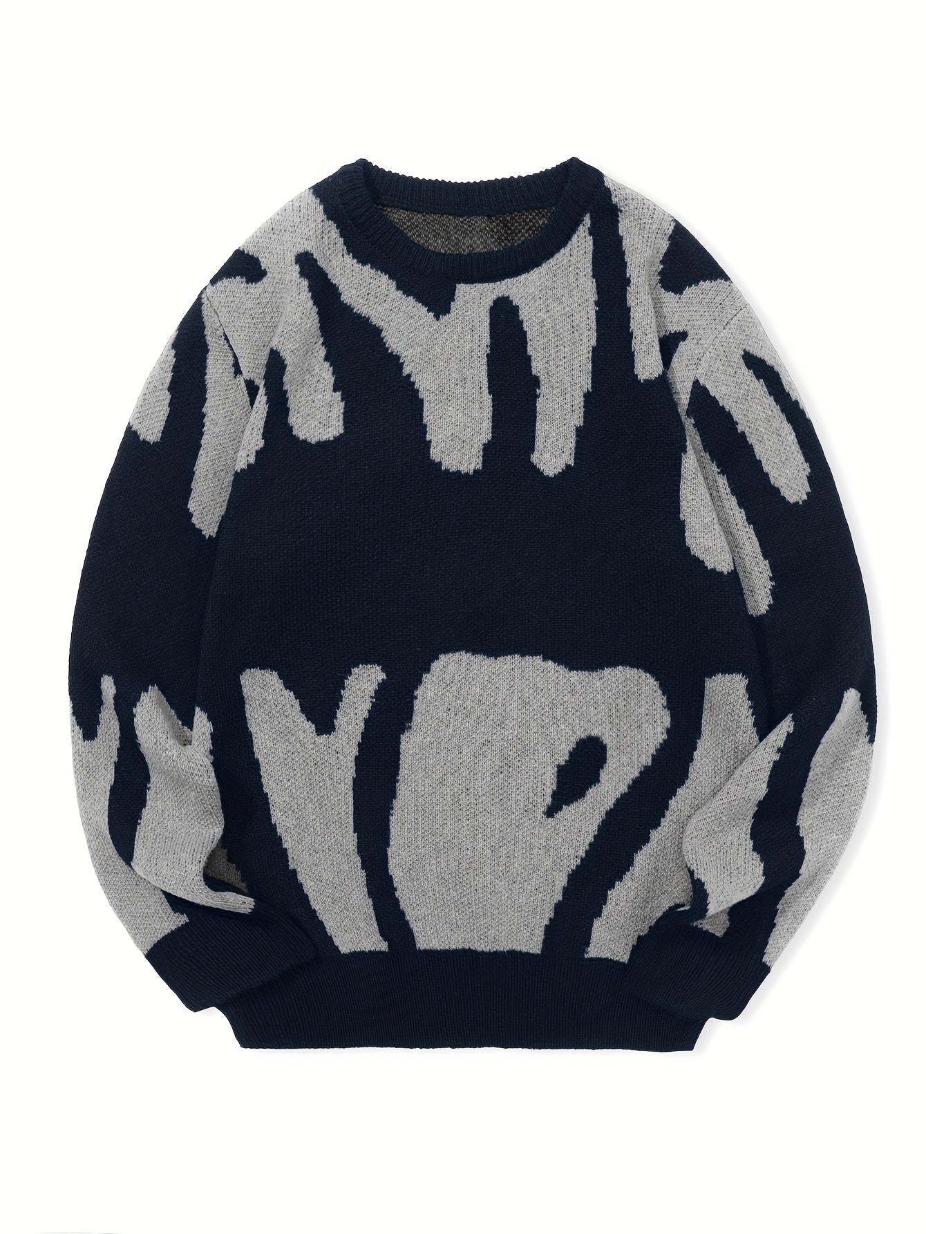 Knit Sweater Herren – K-Pop Style Pulli mit Print & Rundhals