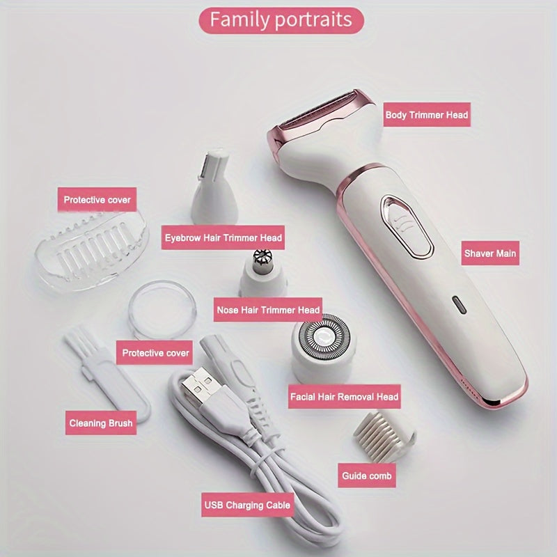 4-in-1 Damenrasierer Set – USB Ladbar & Sanft für Intimbereich, Gesicht & Beine