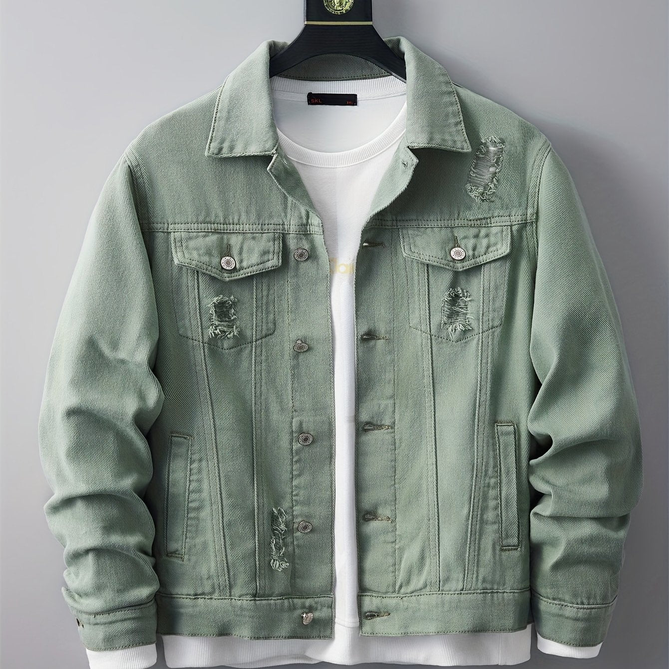 Denim Herrenjacke – Zerrissenes Design mit Taschen & Kragen
