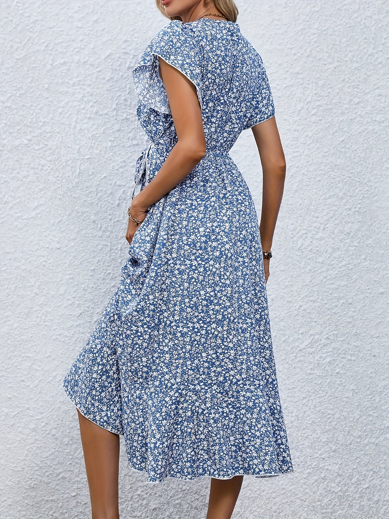 Floral Wickelkleid mit V-Ausschnitt & Rüschen, Sommer-Style