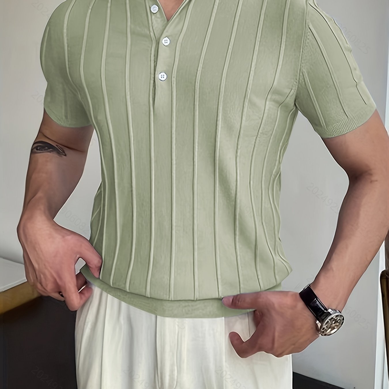 Herren V-Ausschnitt Pullover – Sommerlich, Gestreift & Stretch