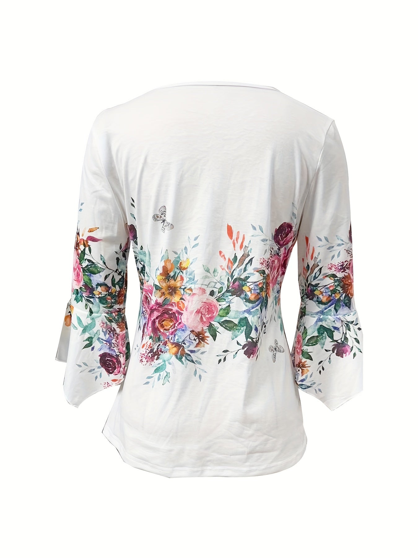 Leichte Damenbluse mit Blumenmuster & V-Ausschnitt