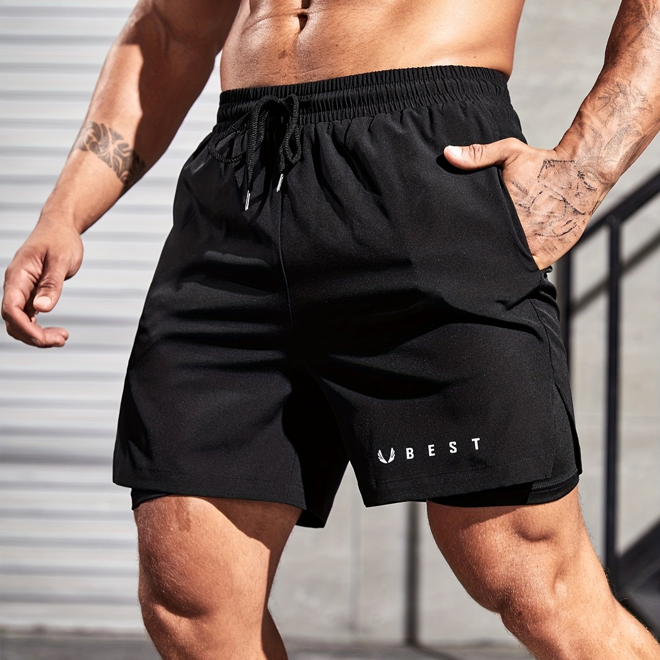 Doppellagige Herren Sport Shorts – Mit Kordel für Outdoor Aktivitäten