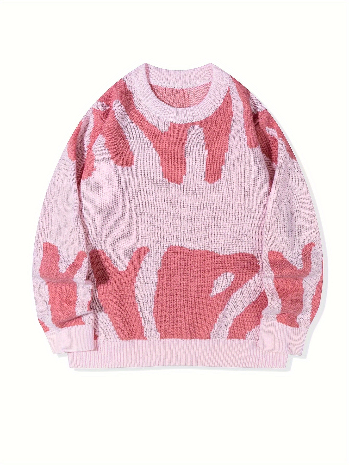 Knit Sweater Herren – K-Pop Style Pulli mit Print & Rundhals